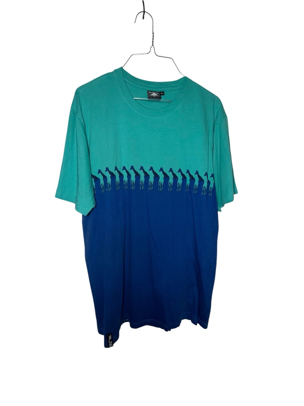Lrg Teal & Navy Colorblock Giraffe Graphic Tee